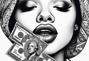 Girl mouth lips and money tattoo idea