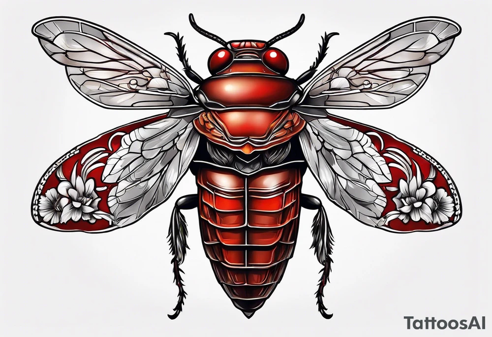 cicada on top of red greek design tattoo idea