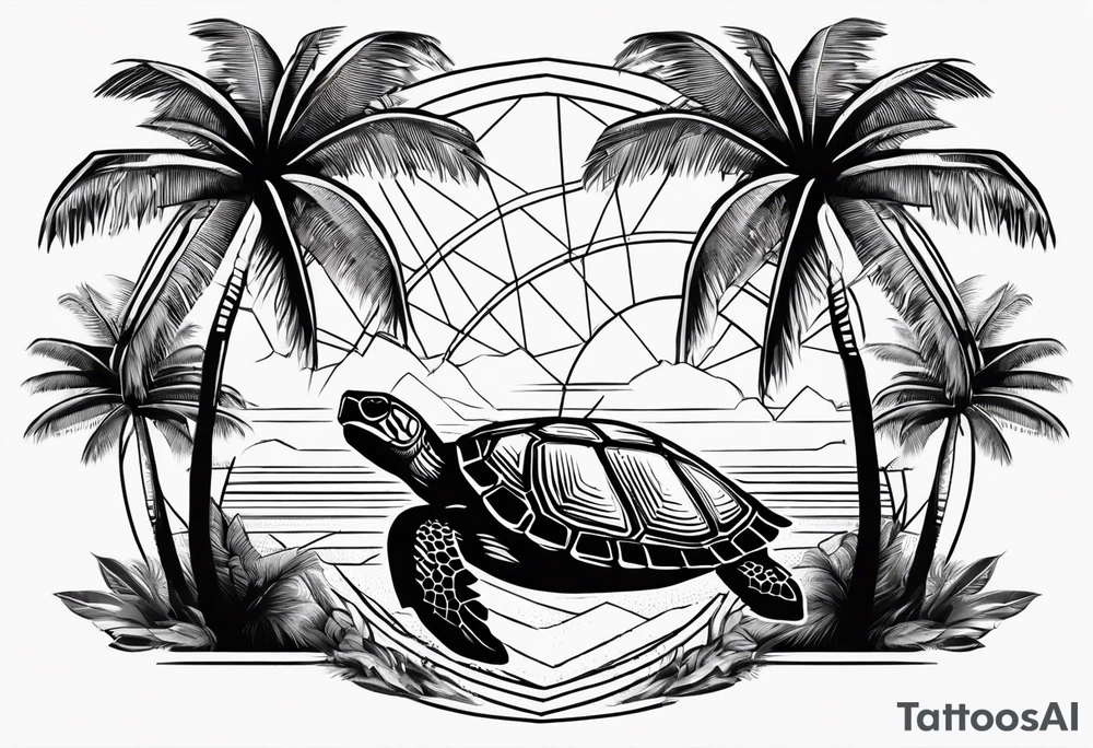 palm trees in turtle shell tattoo idea