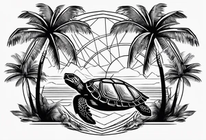 palm trees in turtle shell tattoo idea
