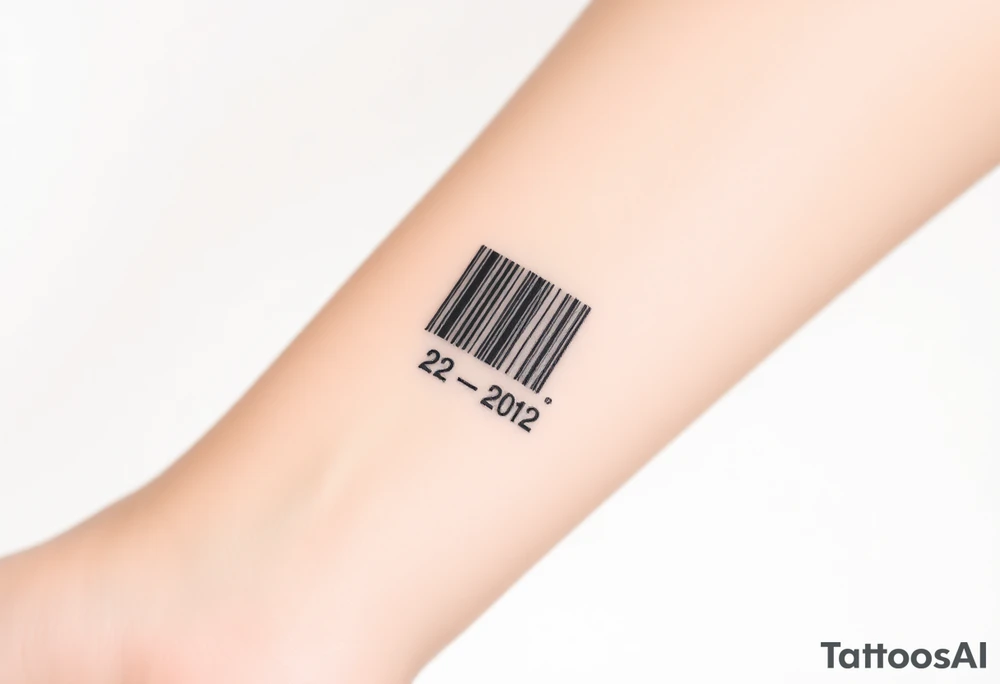 A sleek, minimalist barcode with the couple’s wedding date (22 - 12 - 2012) hidden in the numbers under barcode tattoo idea