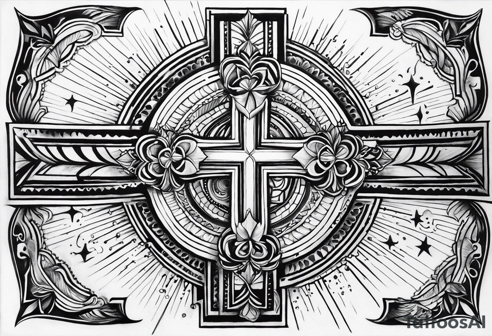 Forearm tattoo cross with rays of sun, 08/21/2024 in with Jeremiah 29:11 tattoo idea
