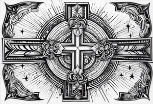 Forearm tattoo cross with rays of sun, 08/21/2024 in with Jeremiah 29:11 tattoo idea