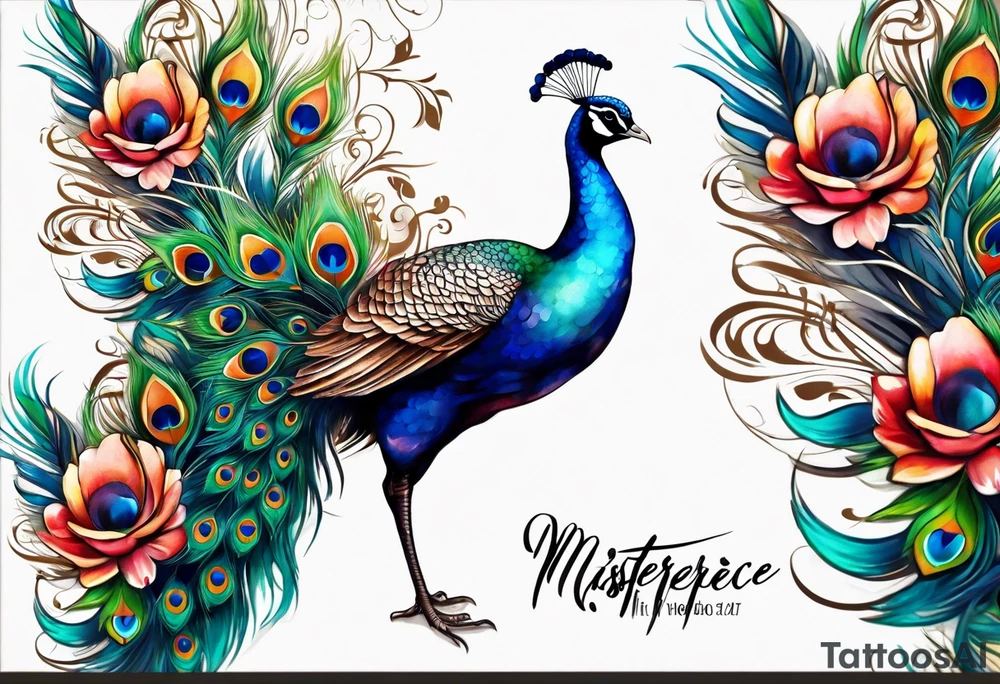 Peacock and music tattoo idea