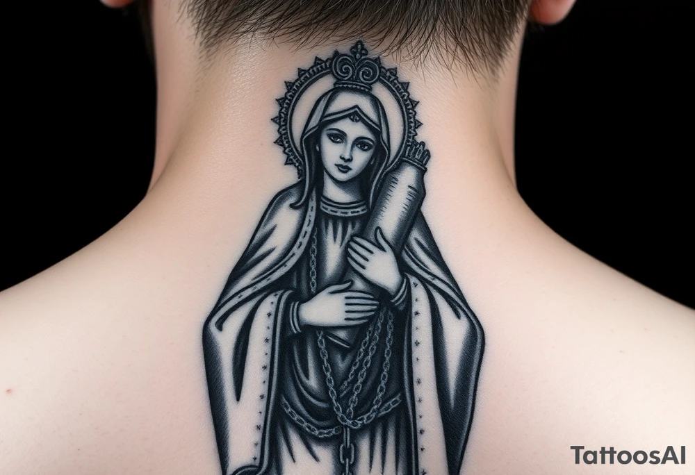 russian christian orthodox virgin mary holding the russian orthodox thurible chains tattoo idea