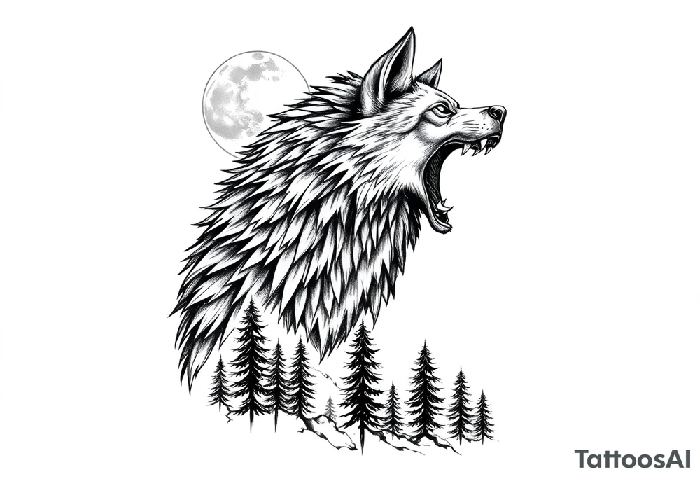 werewolf,moon,forest. tattoo idea