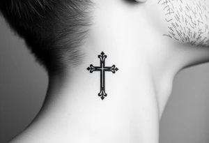 orthodox christian cross relatively small on side of left neck tattoo idea