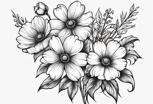 simple long stem wildflower bouquet across foot tattoo idea