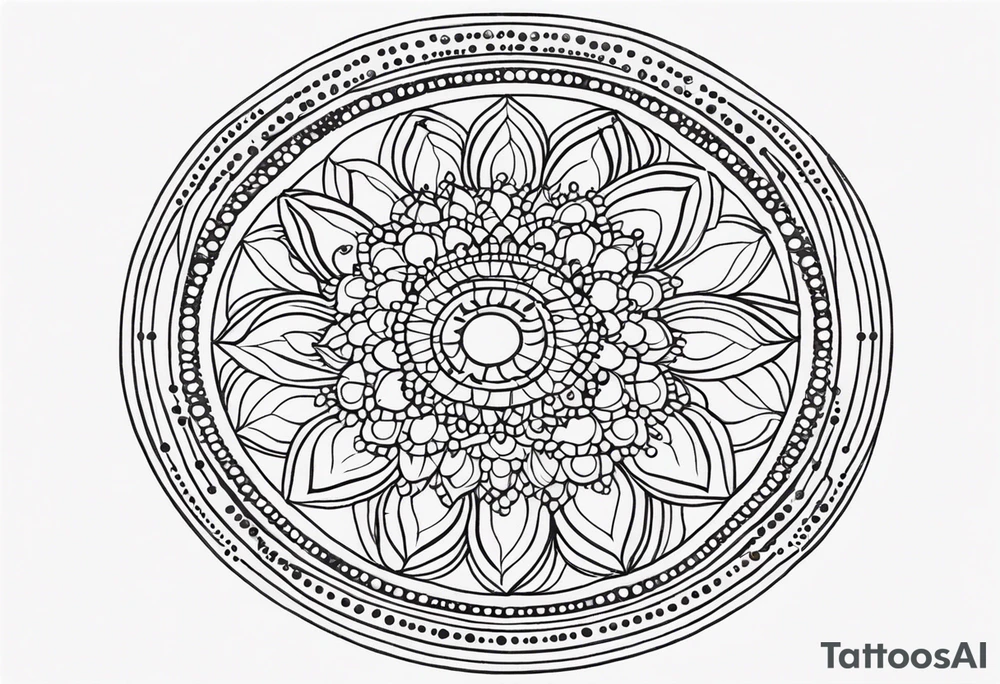 simple sunshine mandala made of black dots with circles tattoo idea