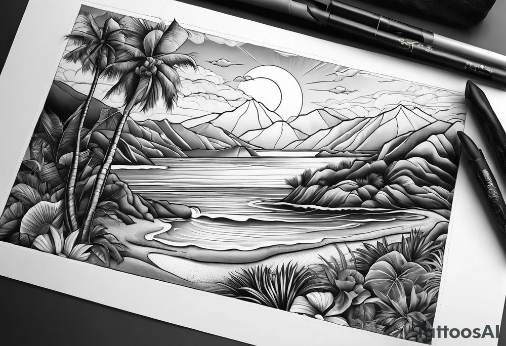 Beach landscape infront of me tattoo idea