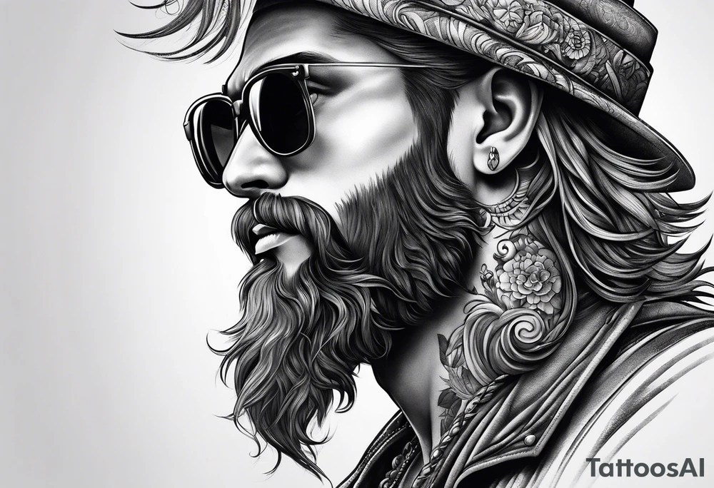 capricorn with beard and sunglasses tattoo idea