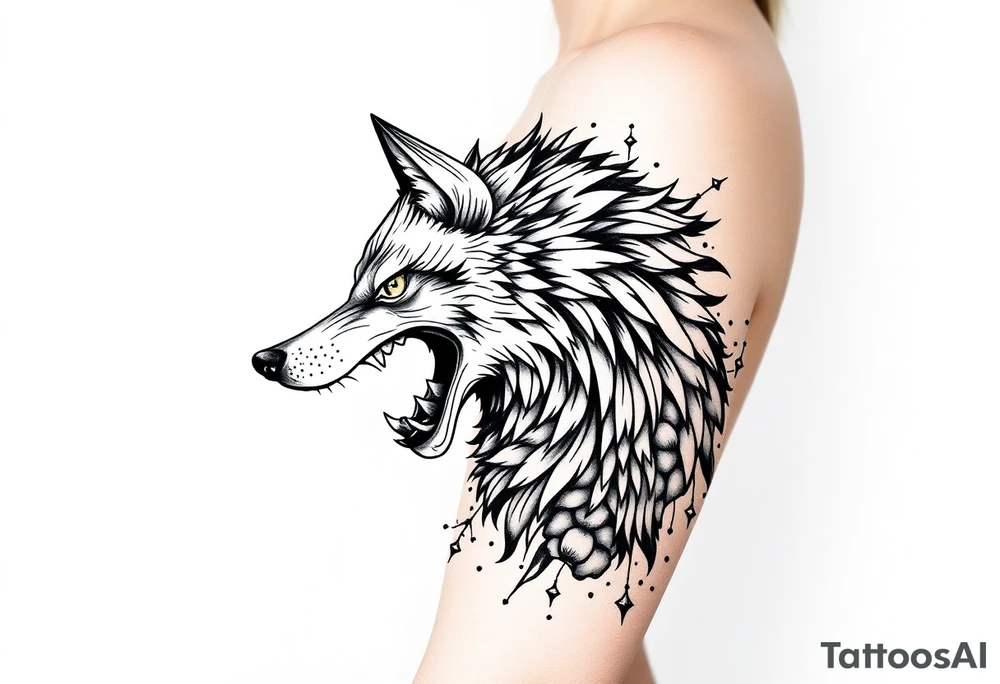 Big bad wolf  blowing down   a brick house tattoo idea
