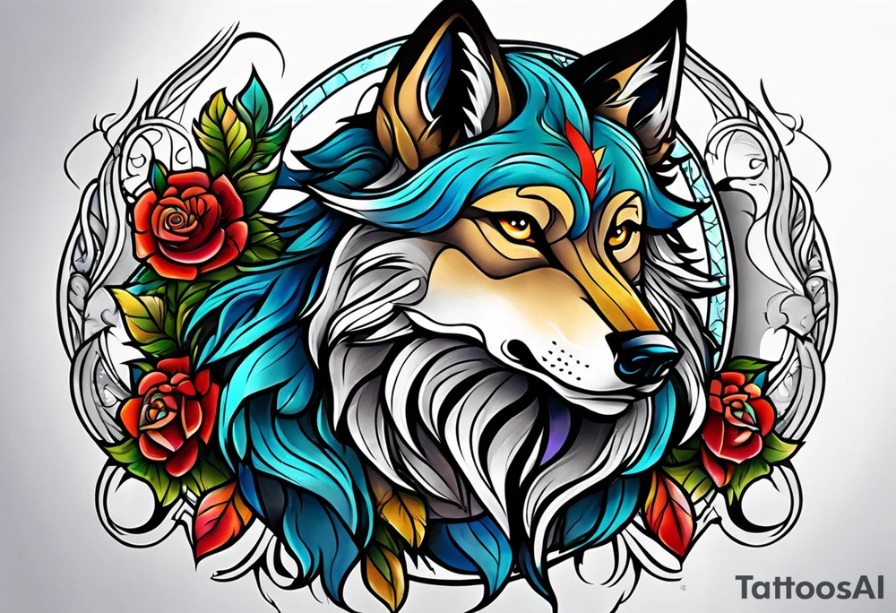 Neotraditional wolf tattoo idea