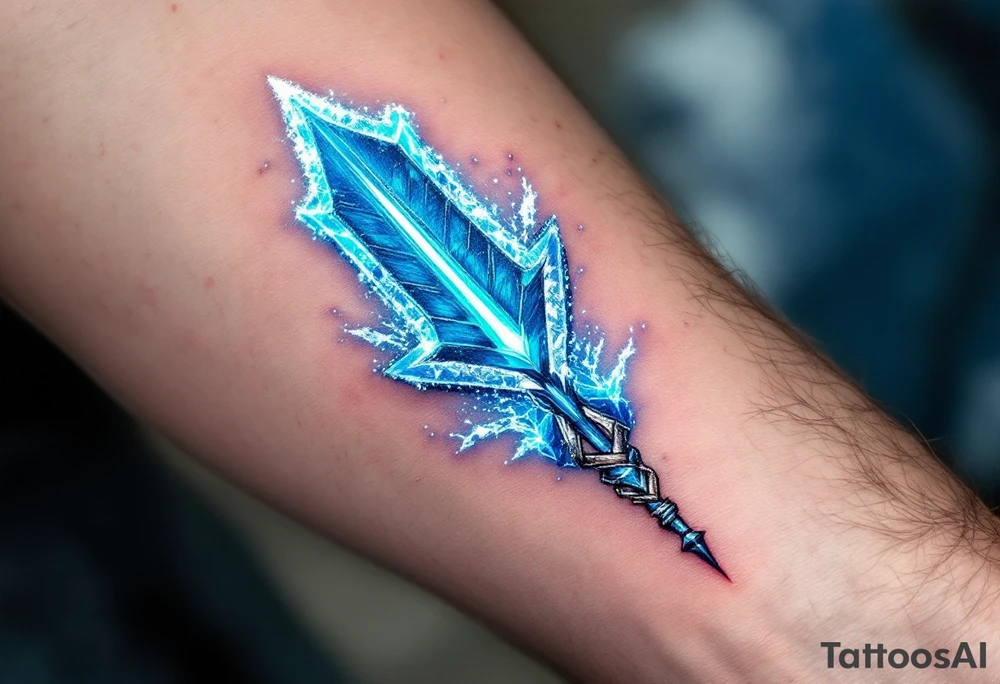 glowing ice-blue arrow with frosted edges, appearing as if crafted from frozen crysta tattoo idea