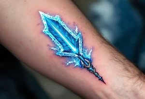 glowing ice-blue arrow with frosted edges, appearing as if crafted from frozen crysta tattoo idea