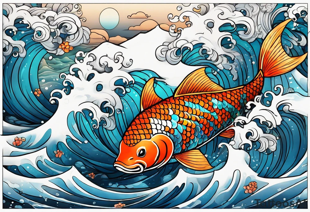 ocean scene with koi tattoo idea