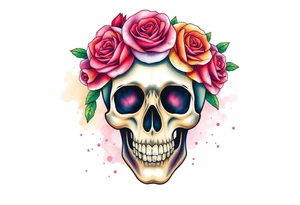 skull with crown of roses tattoo idea