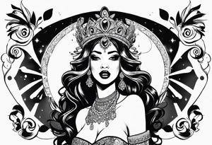 Latina Queen ahegao, tongue out drooling, happy, whitespace hentai tattoo idea