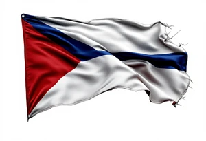 A waving Czech flag with a realistic fabric texture, with blue, red, and white colors flowing dynamically in the wind. tattoo idea