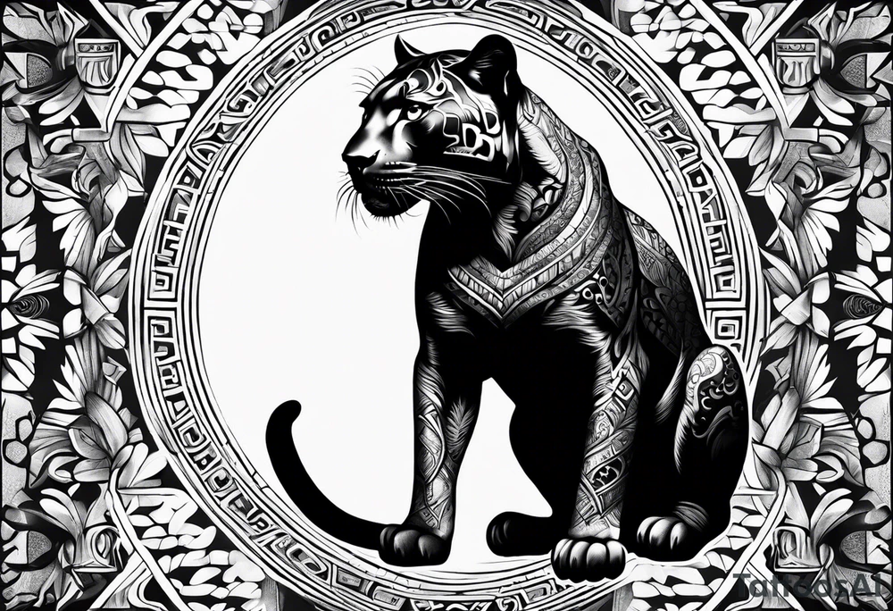 aztec black jaguar sitting tattoo idea