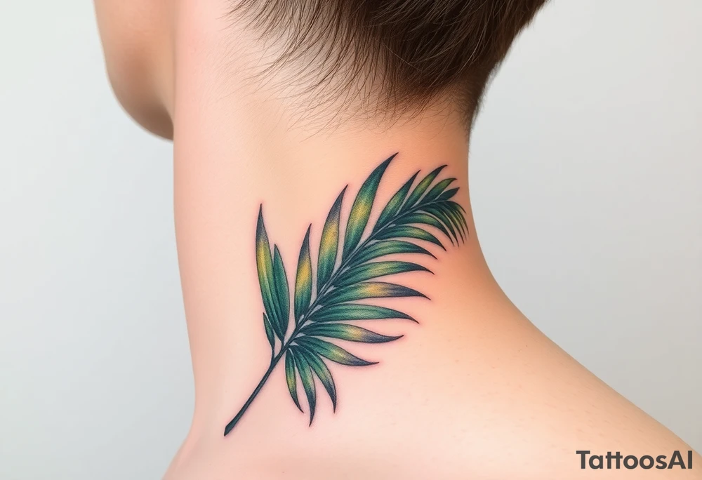 large palm leaves twisted following line side neck tattoo tattoo idea