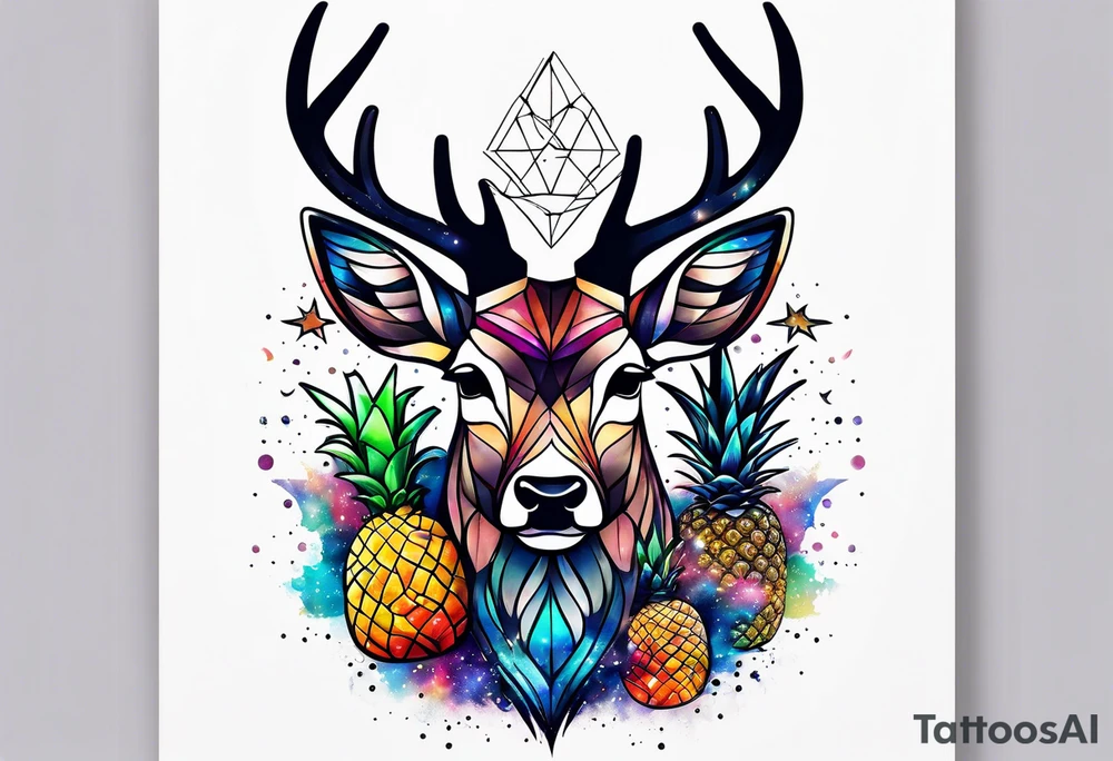 stag featuring colours of the universe and galaxies and pineapples in amsterdam tattoo idea