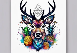 stag featuring colours of the universe and galaxies and pineapples in amsterdam tattoo idea