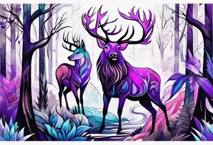 forest, lineswork, purple and black tattoo idea