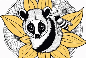 A lemur, a sunflower, and a bumble bee tattoo idea