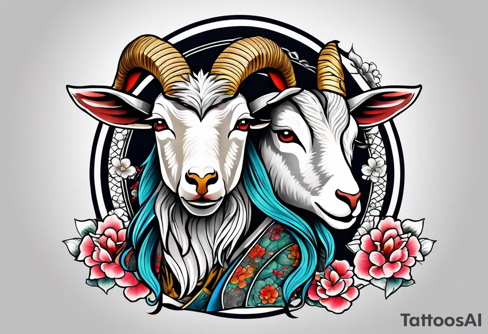 traditional japanese style goat with full body tattoo idea