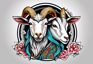 traditional japanese style goat with full body tattoo idea