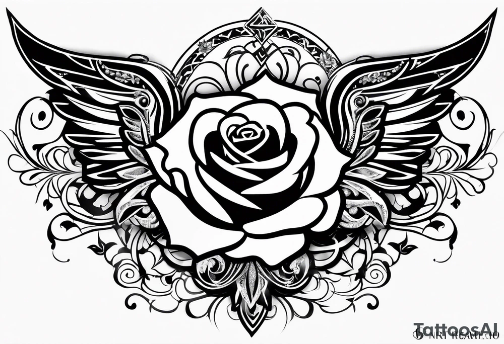 forearm tattoo
angel wing including a stylish rose with first name Isa encrypted tattoo idea