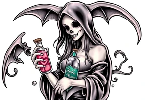 Sexy  xxx Female grim. Reaper and her
 death poison bottle tattoo idea