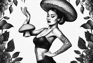 woman dancing around a mushroom tattoo idea