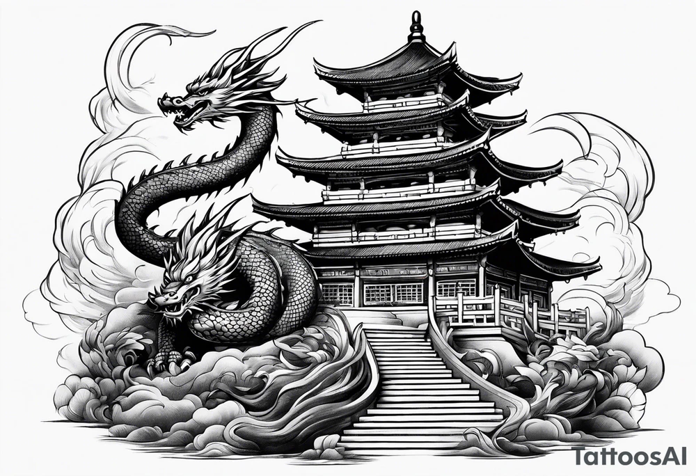 with a dragon coiling around a pagoda tattoo idea
