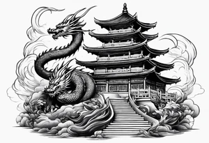 with a dragon coiling around a pagoda tattoo idea
