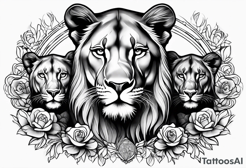 LIONESS WITH TWO CUBS tattoo idea