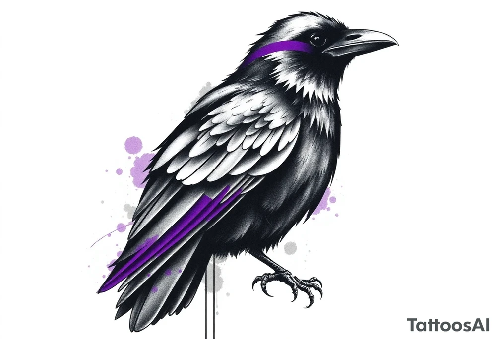 A crow tattoo that incorporates a strip/band of purple somewhere in the design to represent dealing with domestic abuse. Be creative. tattoo idea