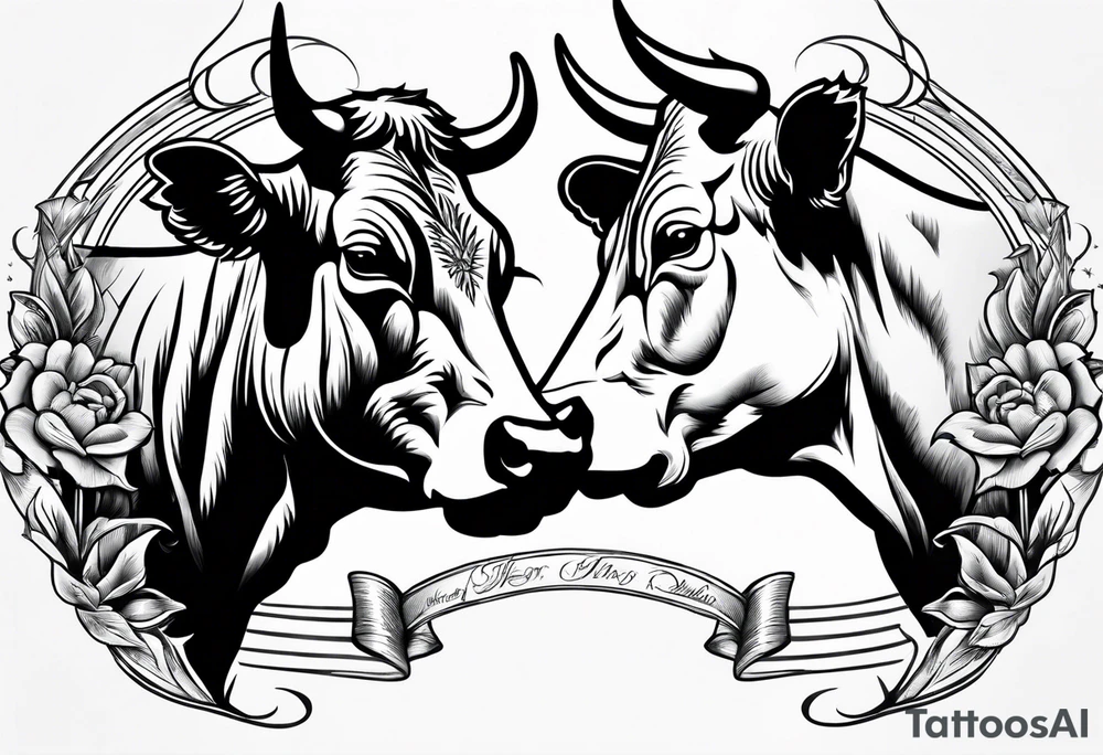 two cow fighting with each other tattoo idea