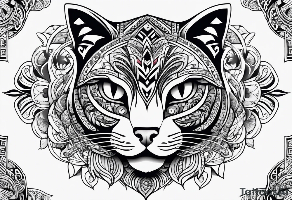 maori tattoo with cat tattoo idea
