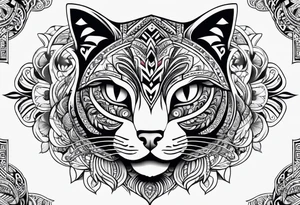 maori tattoo with cat tattoo idea