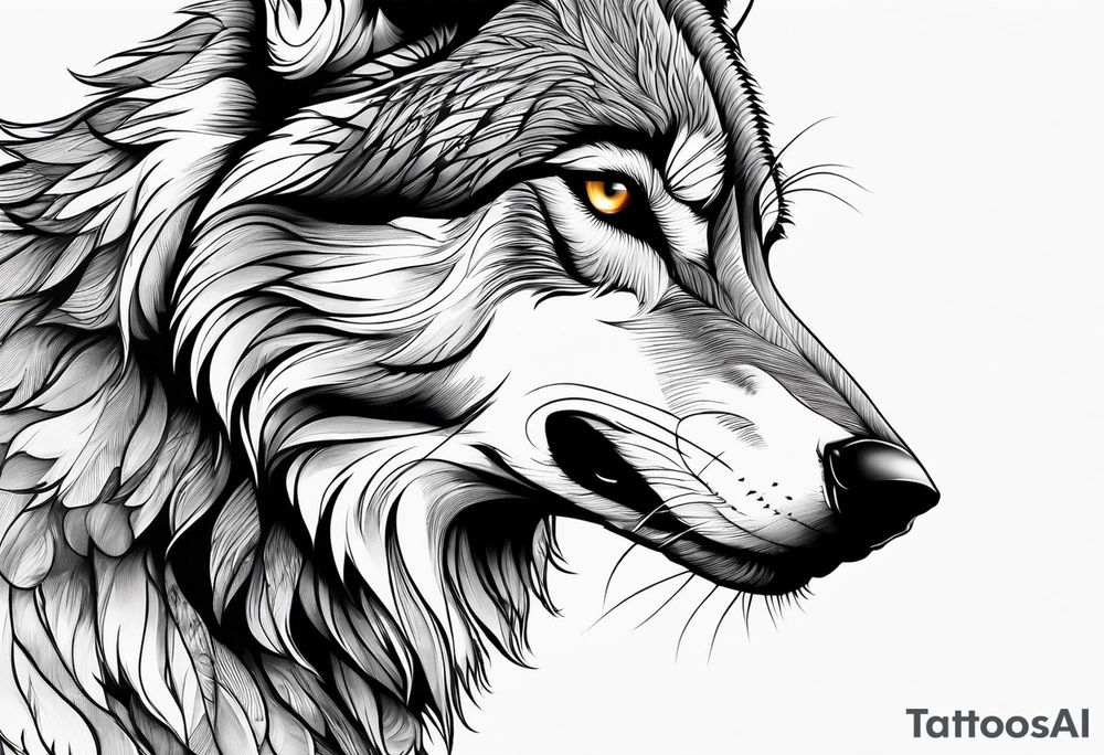 right side profile of a wolf face tattoo idea