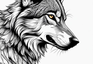 right side profile of a wolf face tattoo idea