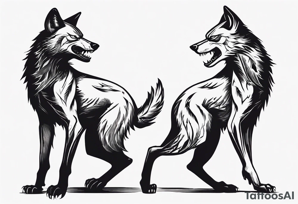 two black wolves dancing on their hind legs. they should be facing each other and obviously dancing tattoo idea