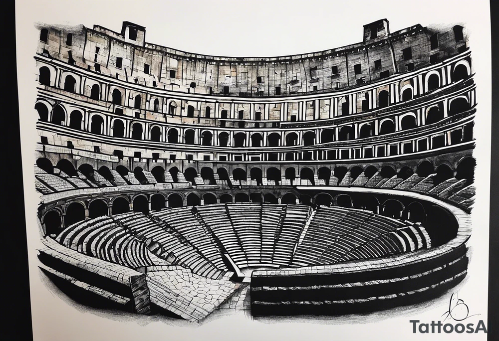 Script saying “it’s not the critic that counts but the man that’s in the arena” with Roman colosseum tattoo idea