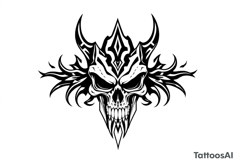 ornate demonic skull tattoo idea