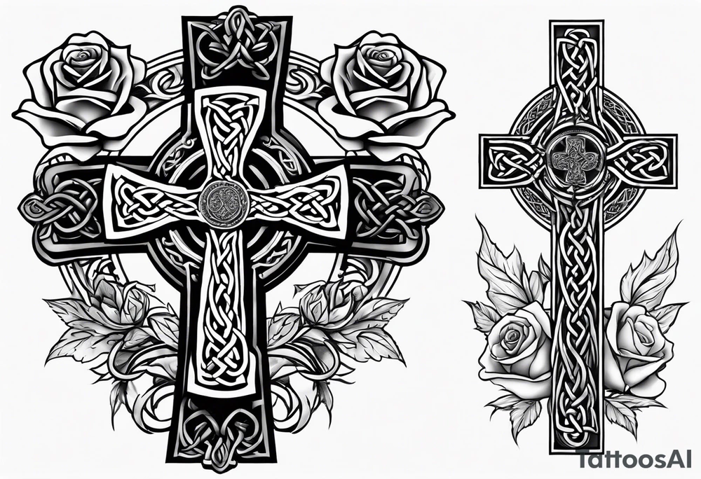 Celtic cross impaled by a rose tattoo idea