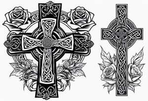 Celtic cross impaled by a rose tattoo idea