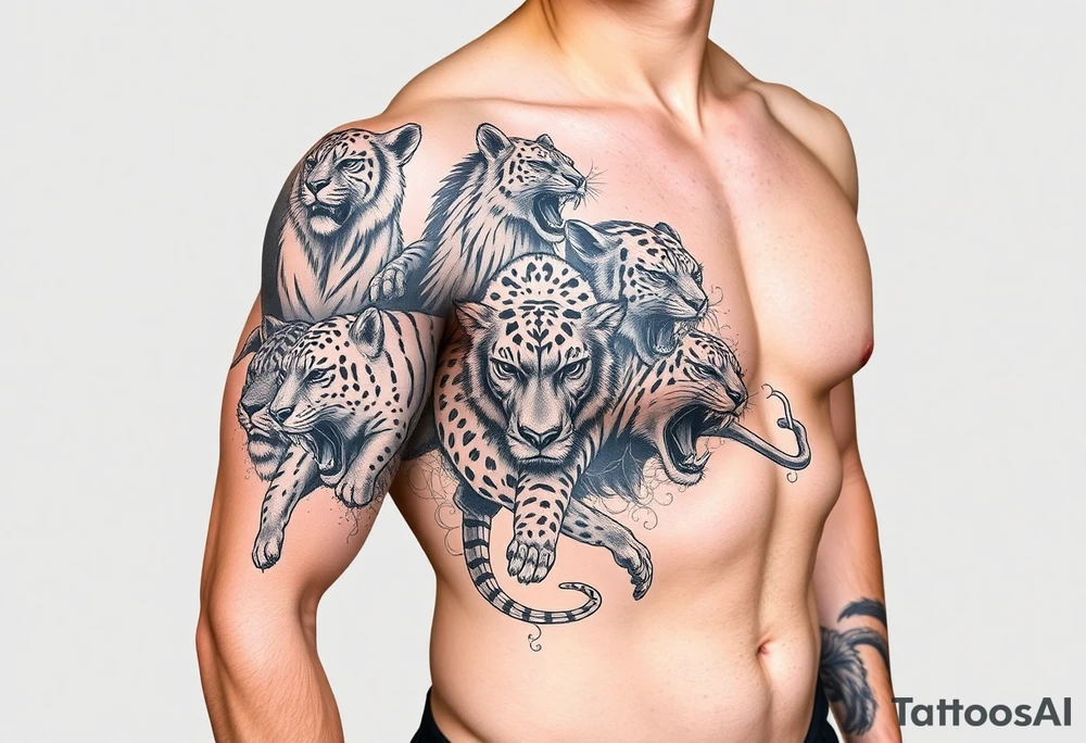 creative collage of different exotic animals tattoo idea