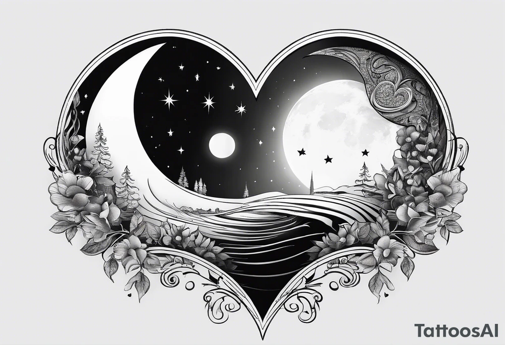 Crescent moon with a love heart inside tattoo idea